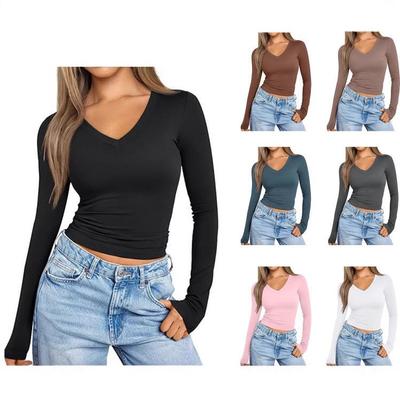 2025 Women's V-Neck Slimming Long-Sleeve Milk Silk Base Layer Top