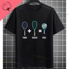 Unisex Funny Padel Tennis Graphic TShirt  Black with White Padel Racket  Ball Design Pure Cotton Casual Short Sleeve Tshirt