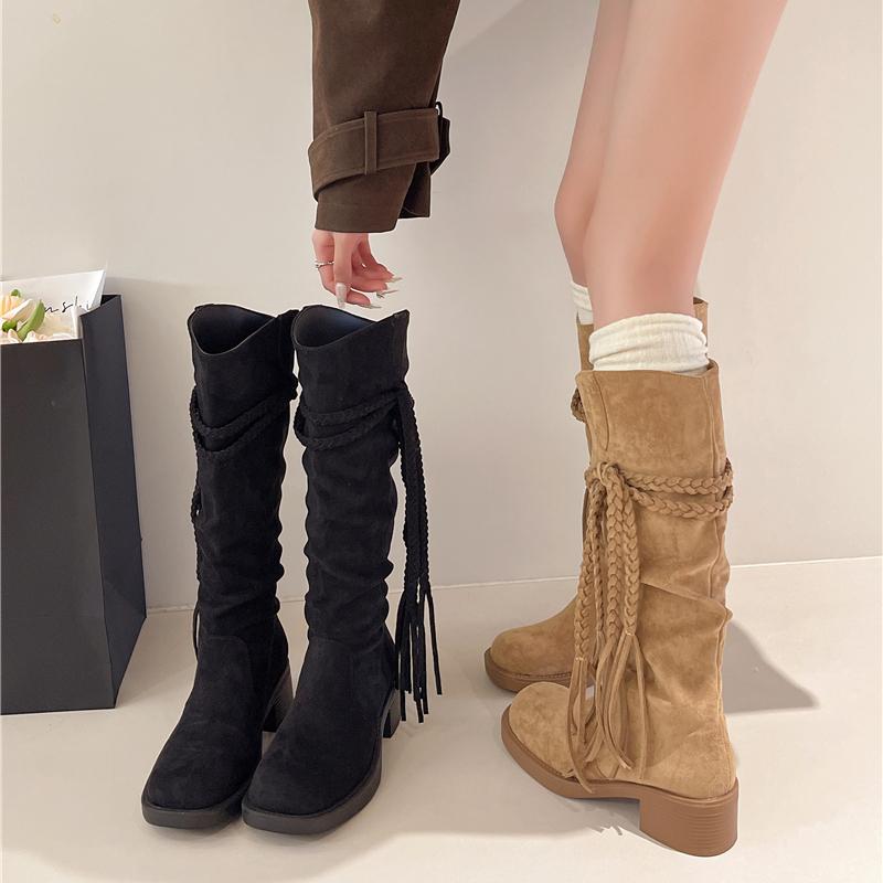 Fashion New Style Luxury Women's High Quality Retro Fashion Style Fashion Boots Thick Heel Long Tube Slim Look Stacked Middle Tube Boots