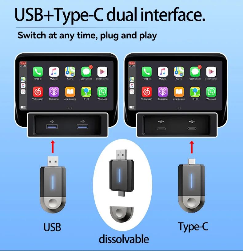 2 In1 Wireless Carplay& Android Auto Mini Box Car Adapter Wired To Wireless Carplay For USB/Type C Plug And Play Car Accessories