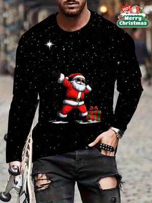 Men's 3D Printed Santa Claus Long-sleeved T-shirt