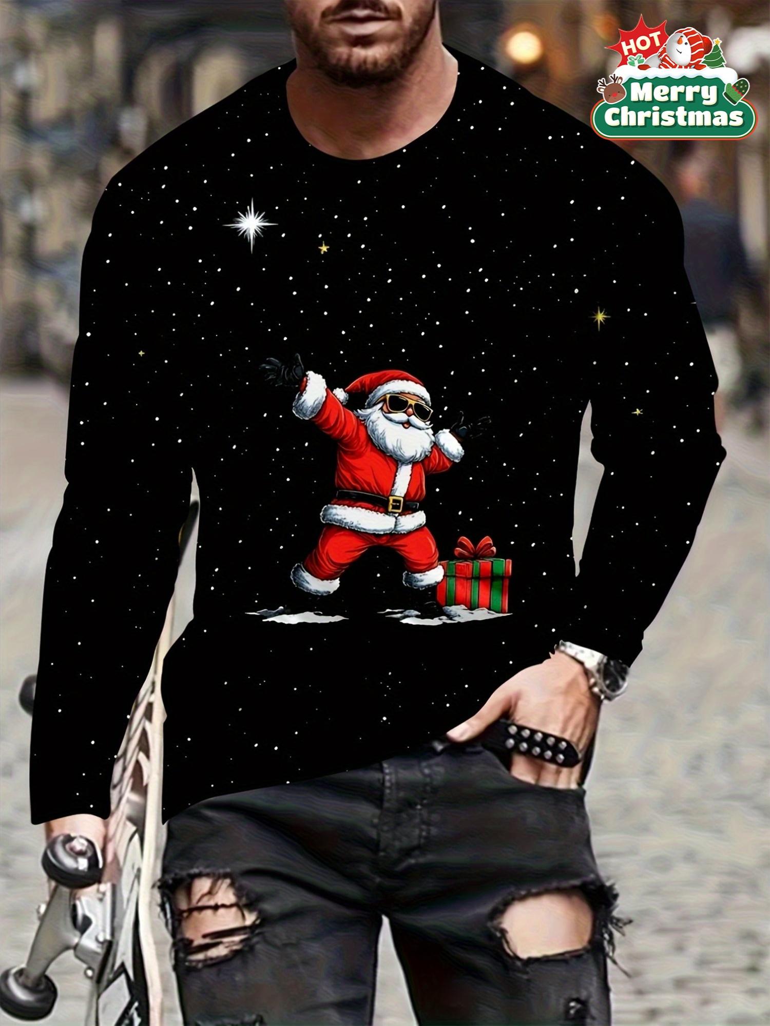 

Men s 3D printed Santa Claus long-sleeved T-shirt S