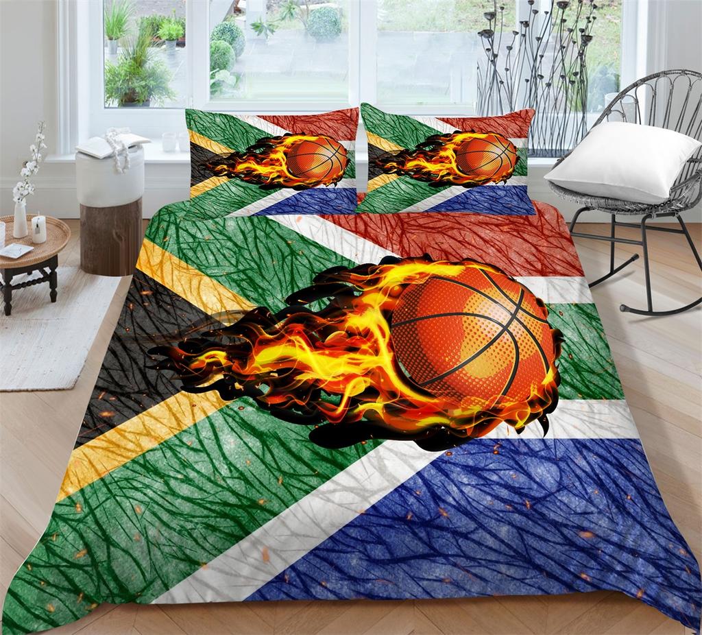 3D Football Bedding Full Size Sports Football Bedspread Set Microfiber Fabric with Zipper Washable Soft Home Decoration