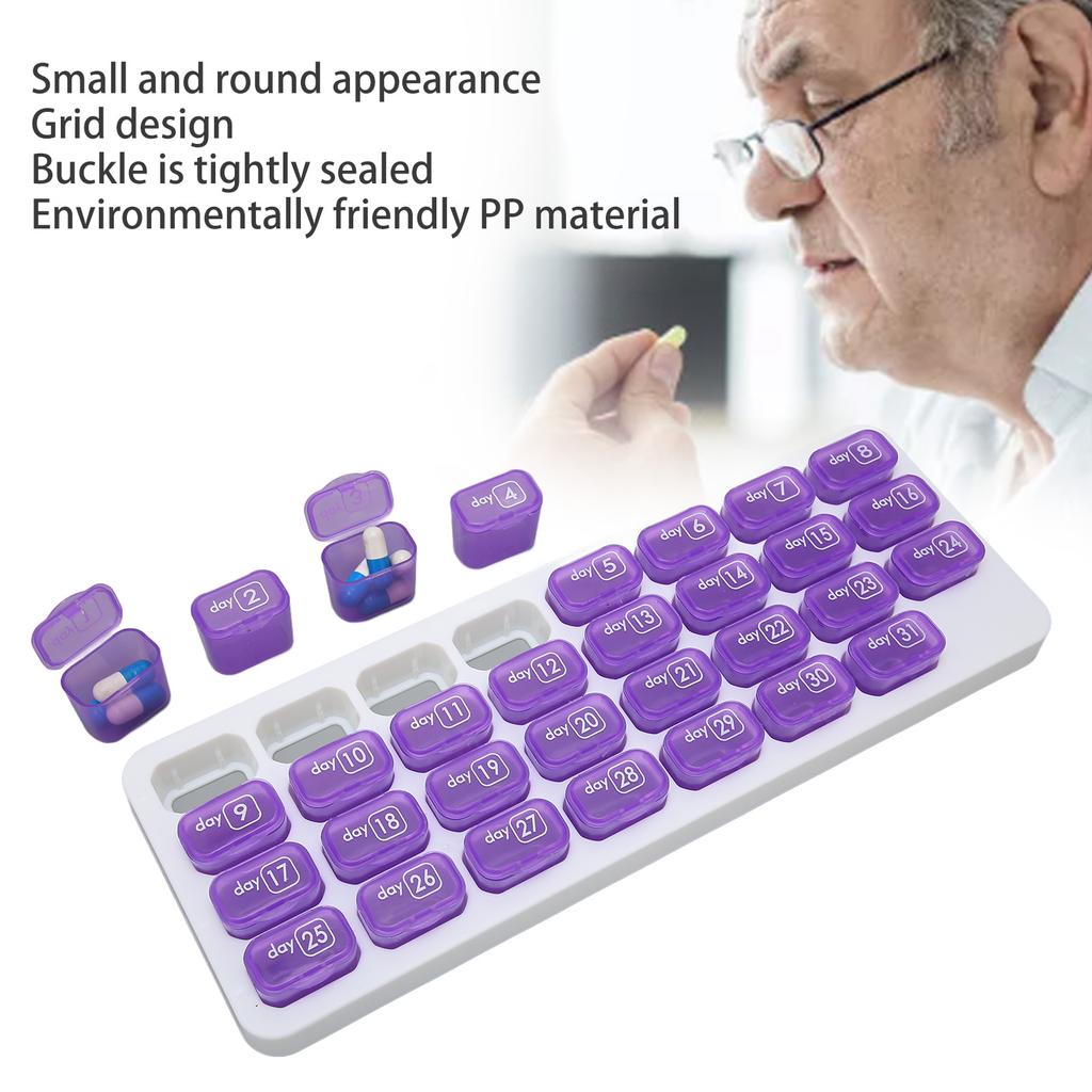 Monthly Pill Organizer One Month Small Compartments 31 Day 4 Week Pill Cases for Home Travel