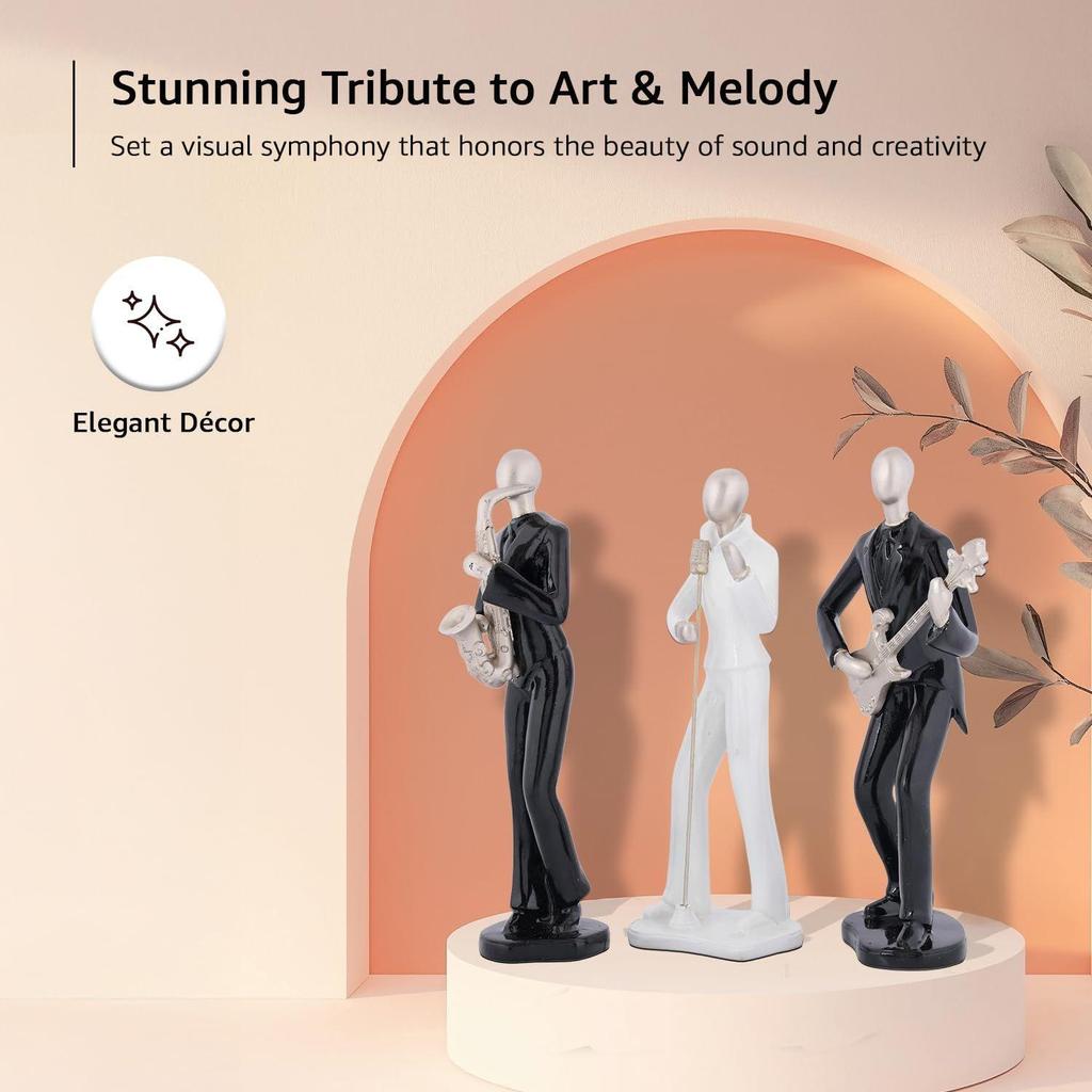 Harmonie in Bewegung Musiker-Set | Eine atemberaubende Hommage an Kunst & Melodie | Verleiht Ihrer Dekoration eine rhythmische Eleganz – 3er-Pack, Schwarz und Golden