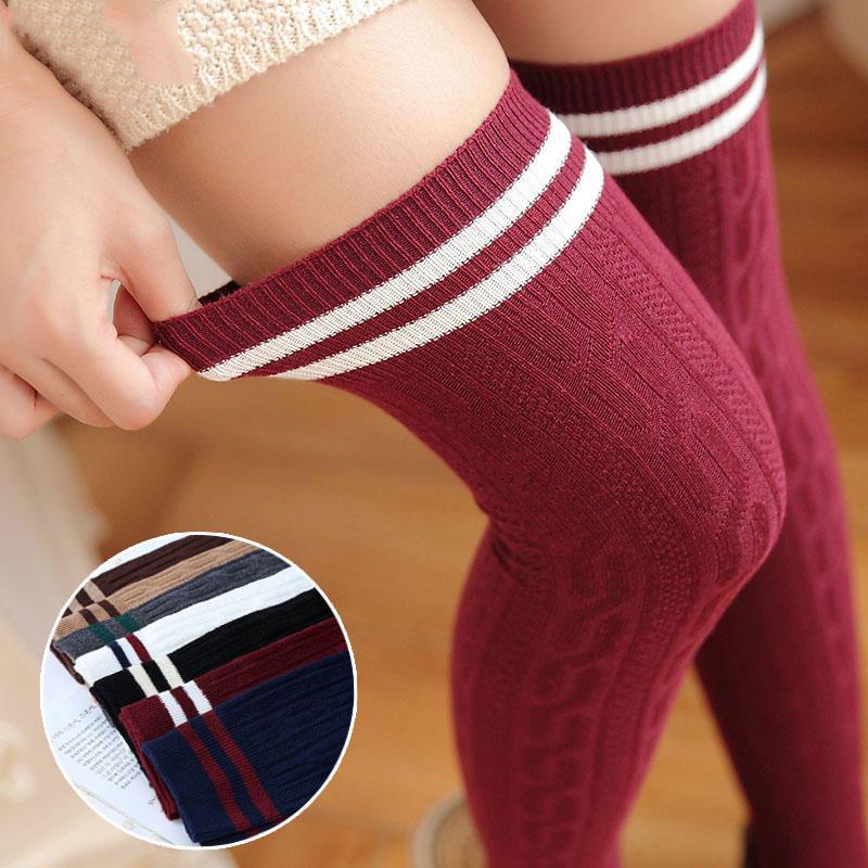 Sexy Warm Long Stocking Fashion Striped Knee Socks Women Cotton Thigh High Over The Knee Stockings for Ladies