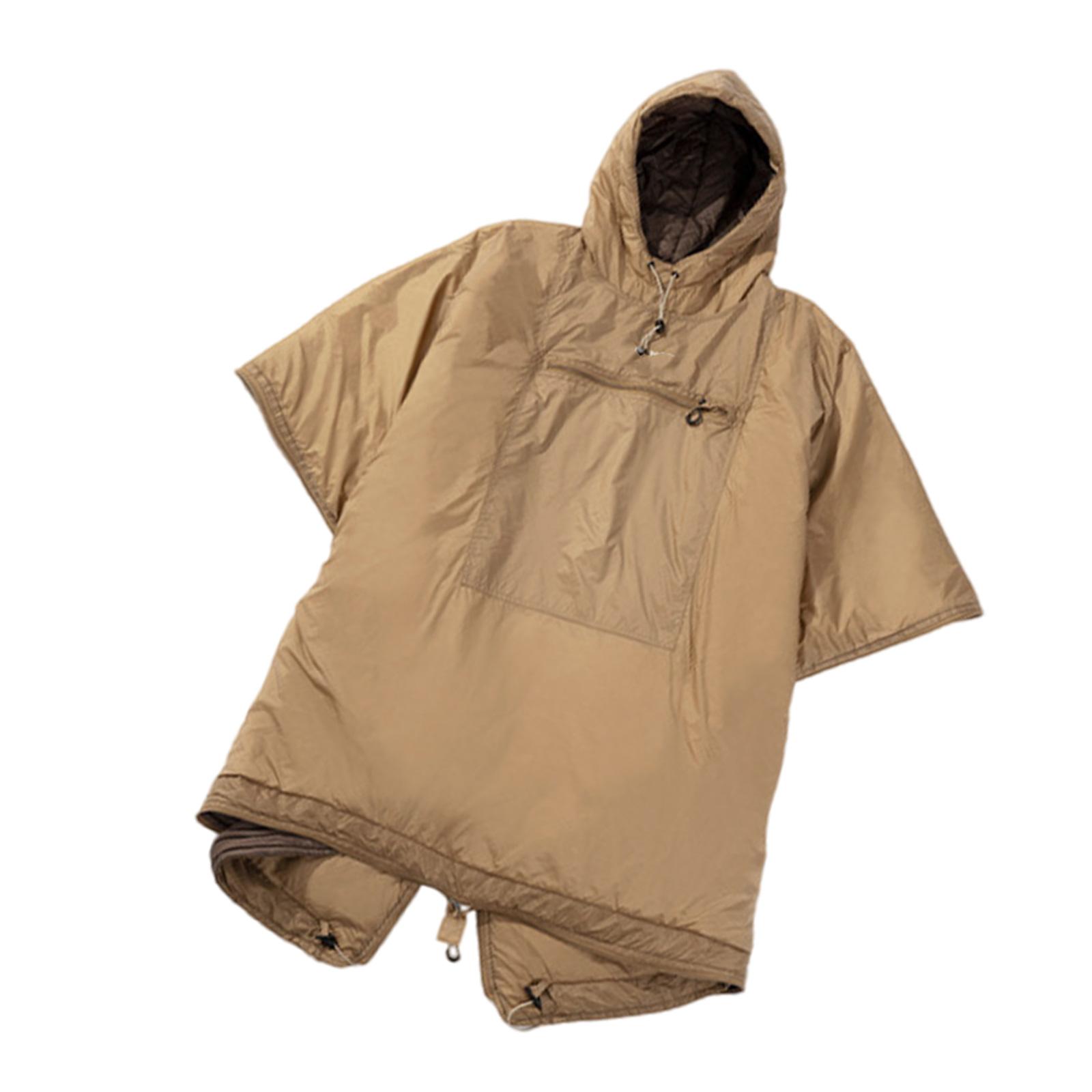 

Одеяло для кемпинга с капюшоном, теплое пуховое пончо-одеяло, носимый ветрозащитный спальный мешок с капюшоном для улицы, стадиона, кемпинга серебряный