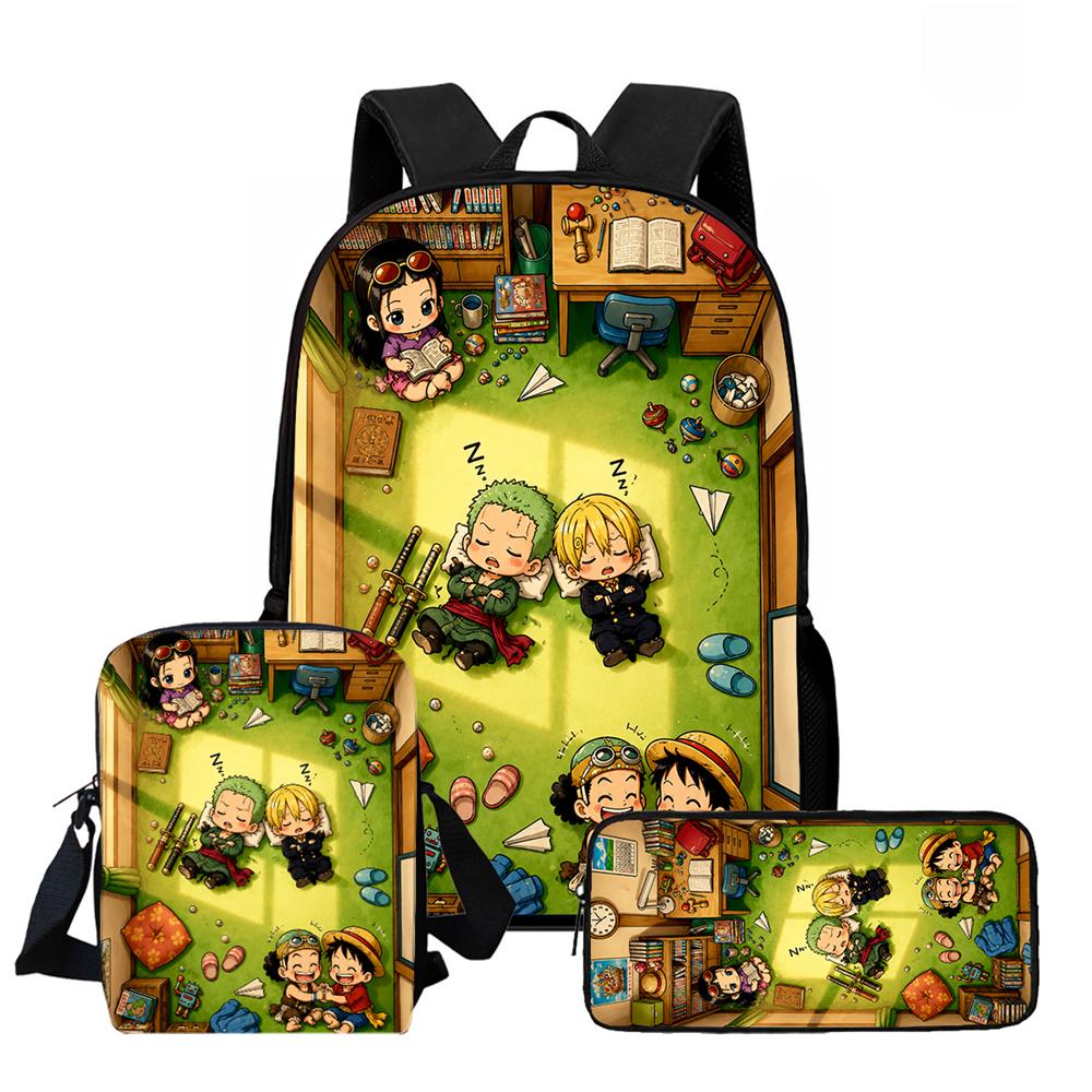 One Piece 15-Inch Mochila 3 PCS Lightweight Durable School Backpack With Crossbody Bag And Pencil Case For Boys Girls Ages 6-10
