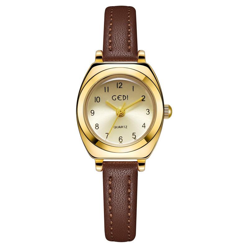 

Gedi Womens Vintage Quartz Watch With Leather Strap And Water Resistance For Stylish Ladies Gold Dark Brown