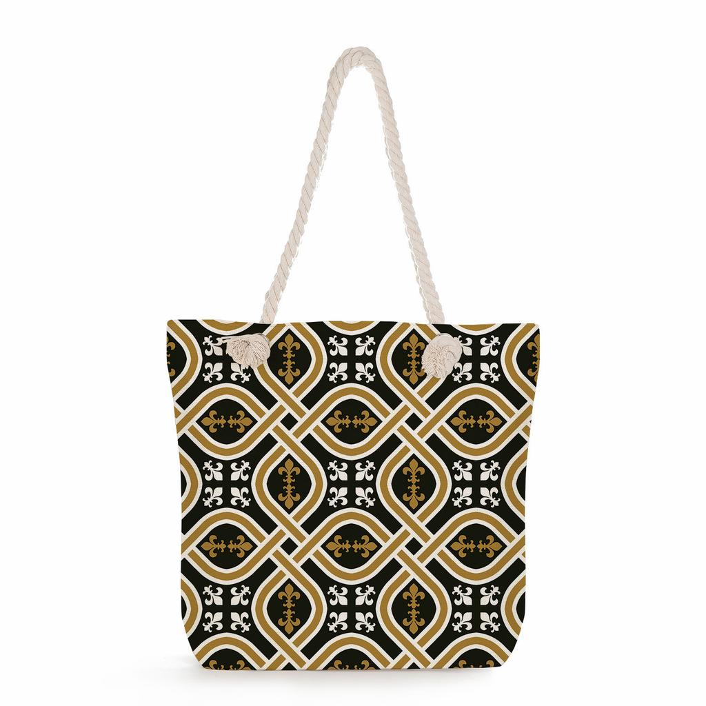 Multifunctional  Flower Printed Thick Rope Shoulder Beach Bag 7588