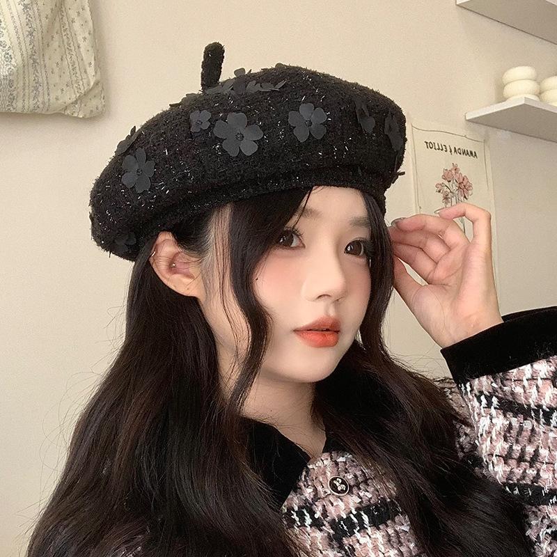 Autumn and Winter Hats for Women Small Fragrance Style Flower Beret  Fashionable and High End Small Temperament  Star Anise Hat