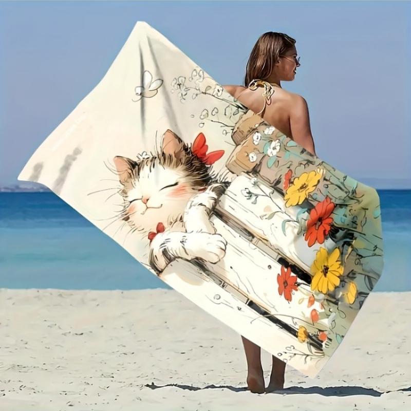 

1pc Cute Kitten Patterned Beach Towel, Suitable for Seaside Beaches, Swimming Pools, Bathrooms, Camping Trips, And Yoga Fitness W40*H60(CM)