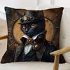 1pc Steampunk Victorian Cat Decorative Pillow Cover, 45.72x45.72cm, Short Plush, Single-Sided Print, Zipper Closure, Hand Wash Only - Ideal for Sofa,