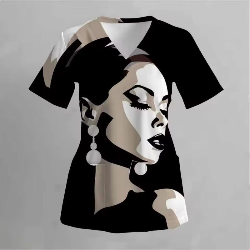 

Матовый медицинский костюм с розовой лентой и кошачьим узором, женская униформа, топ с V-образным вырезом и короткими рукавами, с карманом, женская защитная одежда с 3D-принтом 5XL