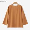 ZANZEA Women Loose V-Neck Casual Long Sleeve Plain Blouse