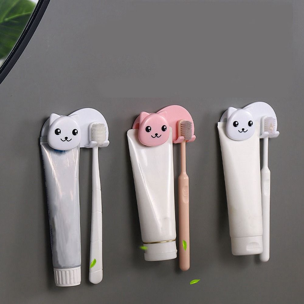 Plastic Cat Shaped Toothbrush Holder Non Perforated Facial Cleanser Storage Clip  Bathroom