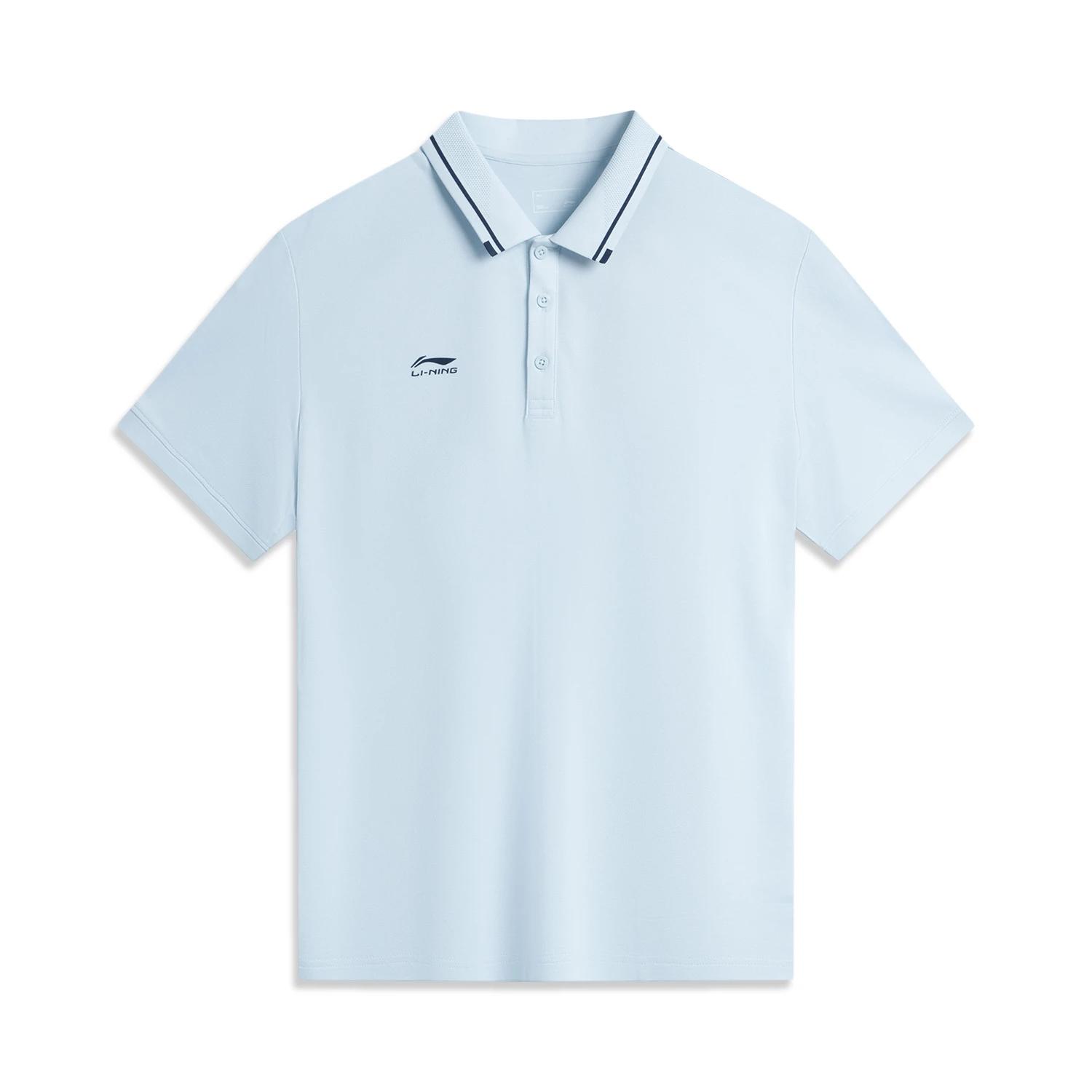 Li Ning Polo Shirts Men s Folk Blue Polo Collar Moderate Straight Fit APLV063-3 S