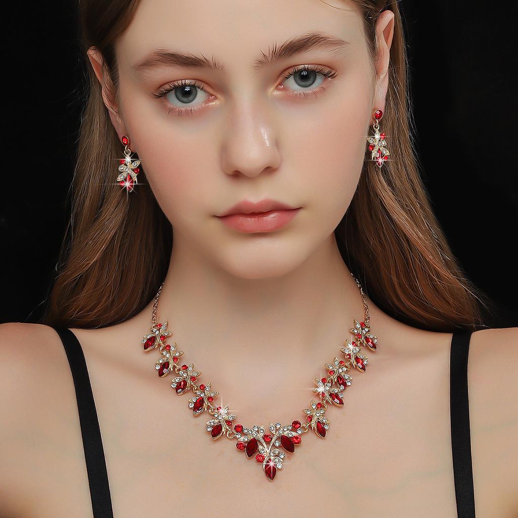 2026 European and American Inlaid Ruby Bridal Jewelry Set Fashionable Versatile Holiday Dating Senior