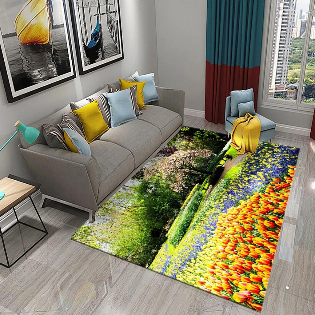 European Style Garden Carpets Colorful Flowers Rugs for Home Living Room Teens Bedroom Decor Carpet Bathroom Non-slip Area Rugs