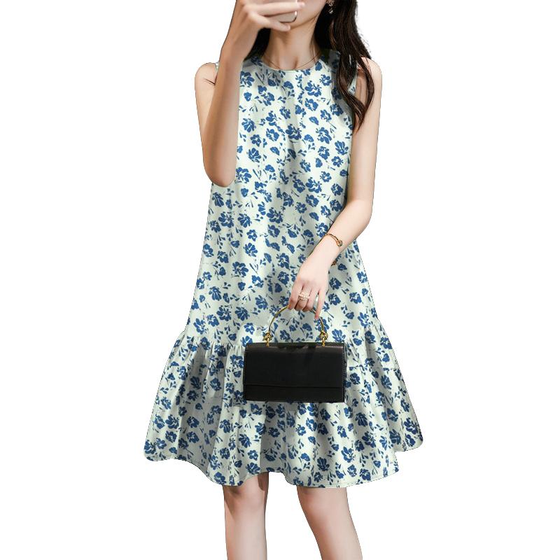 

ZANZEA Женское летнее повседневное платье без рукавов с круглым вырезом и цветочным принтом 2XL синий