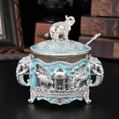 Castle Baby Elephant Double Handle Round Seasoning Jar Sugar Jar Household Sugar Cup Light Luxury Creative Seasoning Box Dried Fruit