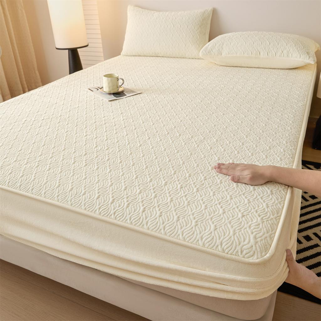 Class A Milk Velvet Quilted Bed Sheet Single Piece Thickened Anti-slip Bed Cover Mattress Protective Cover Bedding Set