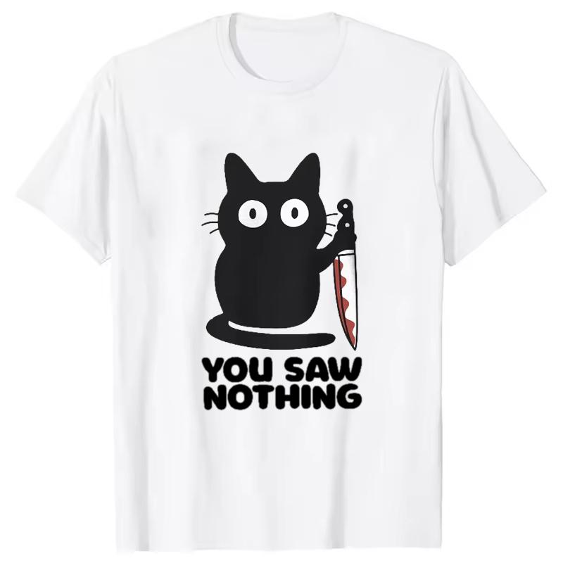 Creepy Cat Holding Knife You Saw Nothing Graphic T-shirt XXXXL
