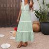 2026 European Striped Lace Patchwork Maxi Dress - Waist-Cinched, V-Neck, Sleeveless, Summer Style for Women
