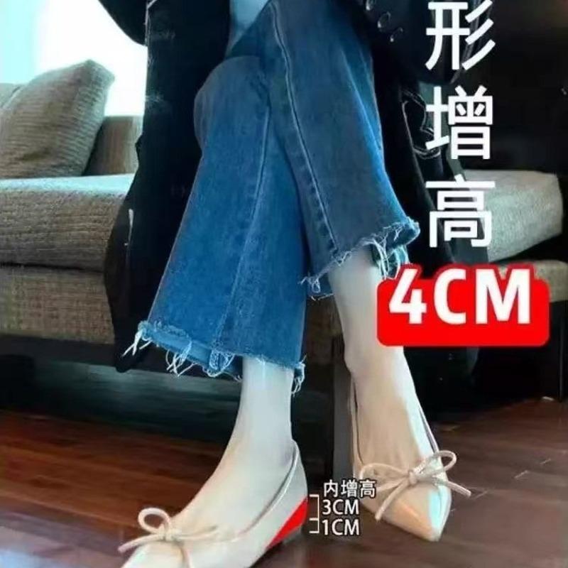 Fashion 2025 Fall/Winter New Pointed Toe Bow Inside Heightened Flat Single Shoes Women's Shallow Mouth Mary Jane Shoes