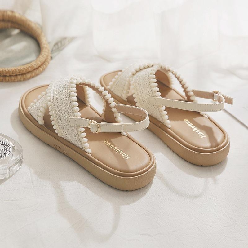 

Sheepskin version~ Flat bottom versatile, beautiful and not tired feet with skirts, small sandals for women s summer wear 2025 new models 40