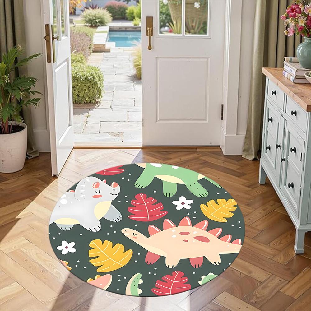 Runder Dinosaurier-Teppich Design für Wohnzimmer Schlafzimmer Eingangsbereiche Spielzimmer Rutschfester Runder Teppich Büro Heimdeko Perfekte Geburtstags-Weihnachtsgeschenkidee