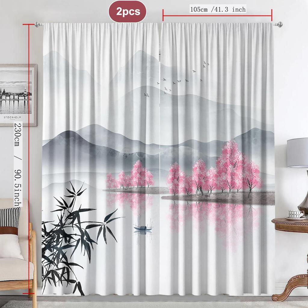 Home Decoration Curtains Polyester Ink Painting Pole Bag Kitchen Coffee Shop Living Room Balcony Elegant Made Of Area Window Treatment
