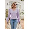 Spring and Autumn Women's Blouse Fashion V-neck Buttons Hollow Loose Long-sleeved T-shirt Tops