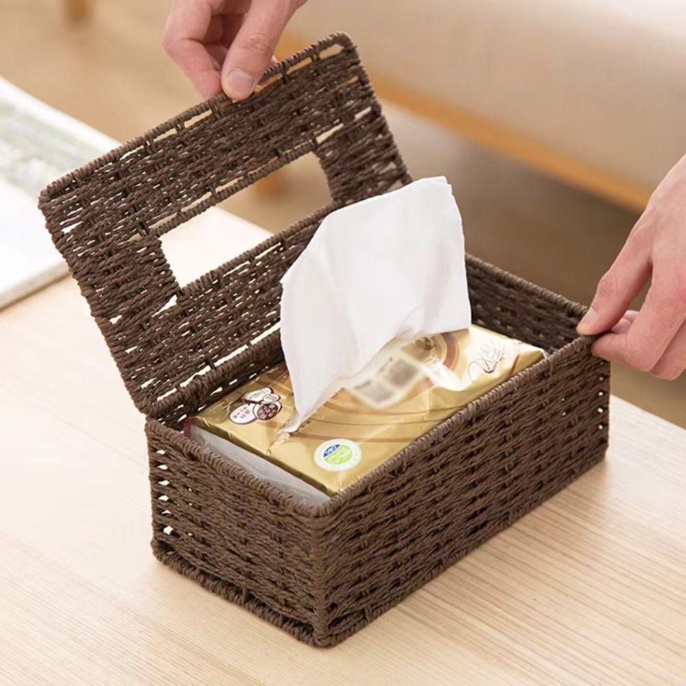 Hand Woven Storage Box Japanese Style Napkin Box Creative Rattan Woven Tissue Box  Home