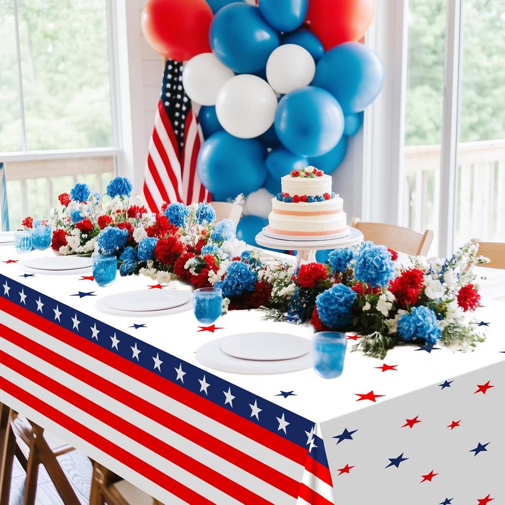 Avezano 3 pcs Patriotic Tablecloths Labor Day Decorations Red White and Blue Plastic Tablecloth Disposable 108 x 54 inch Birthday Memorial Day 4th of