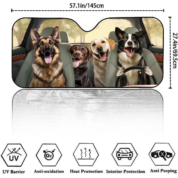 Talayituse Funny Family Dogs Print Windshield Sunshade for Car SUV Truck Foldable Uv Ray Reflector Front Window Sun Shade Visor Shield Cover