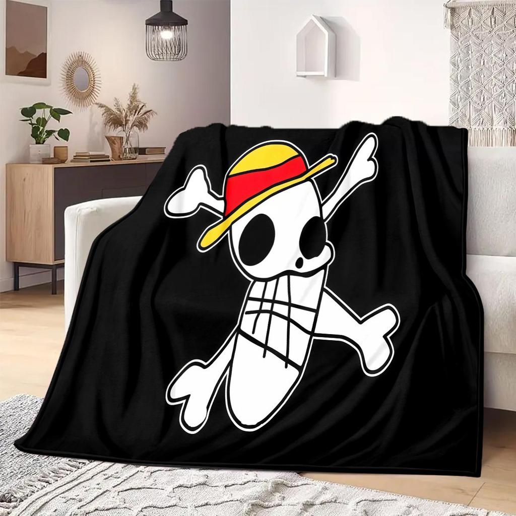 One Piece Jolly Roger Logo Print Blanket Warm Comfortable Flannel Blanket Suitable for Bedrooms,Sofas, Beds,Chairs -QIAO95