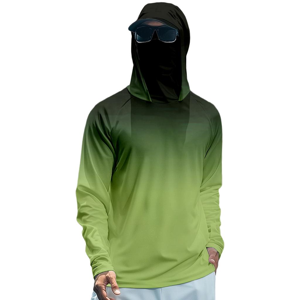 Men's Quick Dry Long Sleeve Sun T-Shirt with Hood for Fishing, Running and Fitness