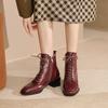 Fashion 2024 New Autumn Women Boots Genuine Leather Shoes for Women Square Toe Chunky Heel Shoes Lace-up Chelsea Ankle Boots Western