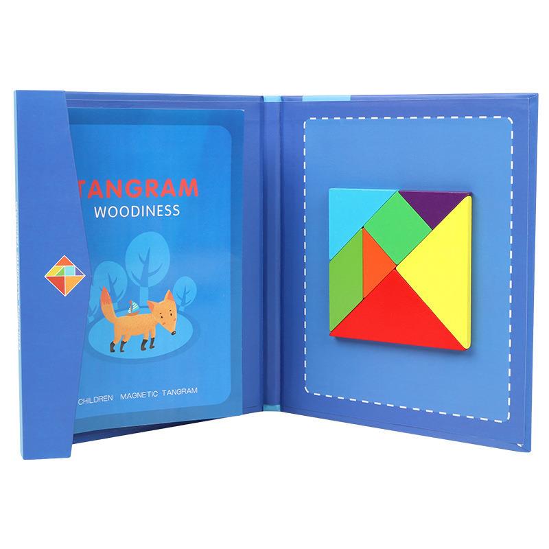 Wooden Jigsaw Magnetic Tangram Puzzle Book Educational Toys For Children Baby Kid Portable Montessori Learning Intelligence