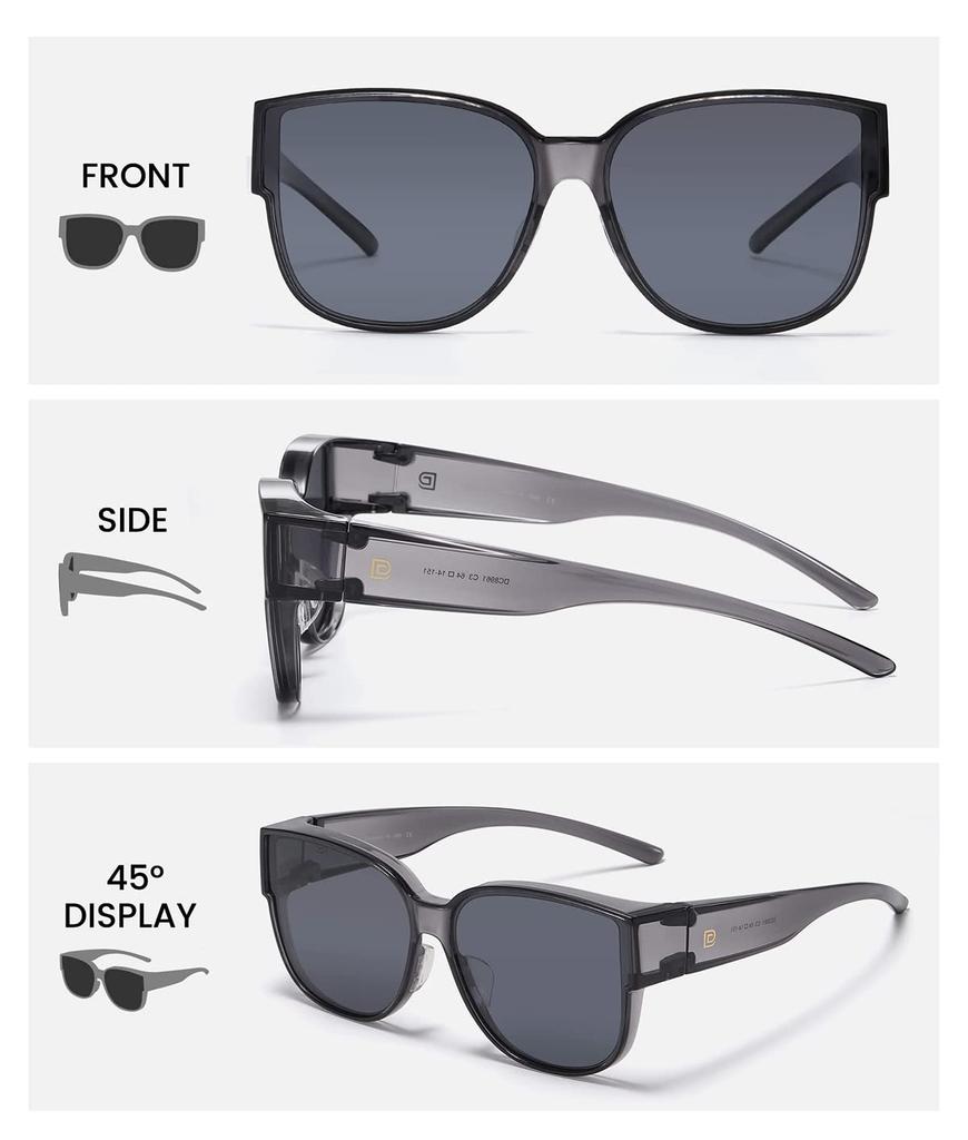 [DUCO] Over-the-glasses sunglasses, polarized lenses, large size, UV400 protection, unisex, designed for larger faces, 8961 (Gray)