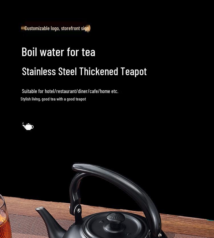 Thickened Stainless Steel Black Classical Teapot for Restaurant and Hotel, Induction-Compatible, Small Tea Art Kettle.