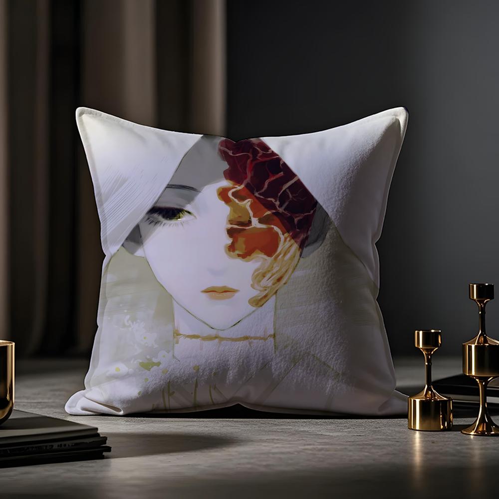 F Silent Hill F Cushion Cover Anti-dustmite Pillowcase Invisible Zipper Silky Short Plush Sofa Cushion Cover