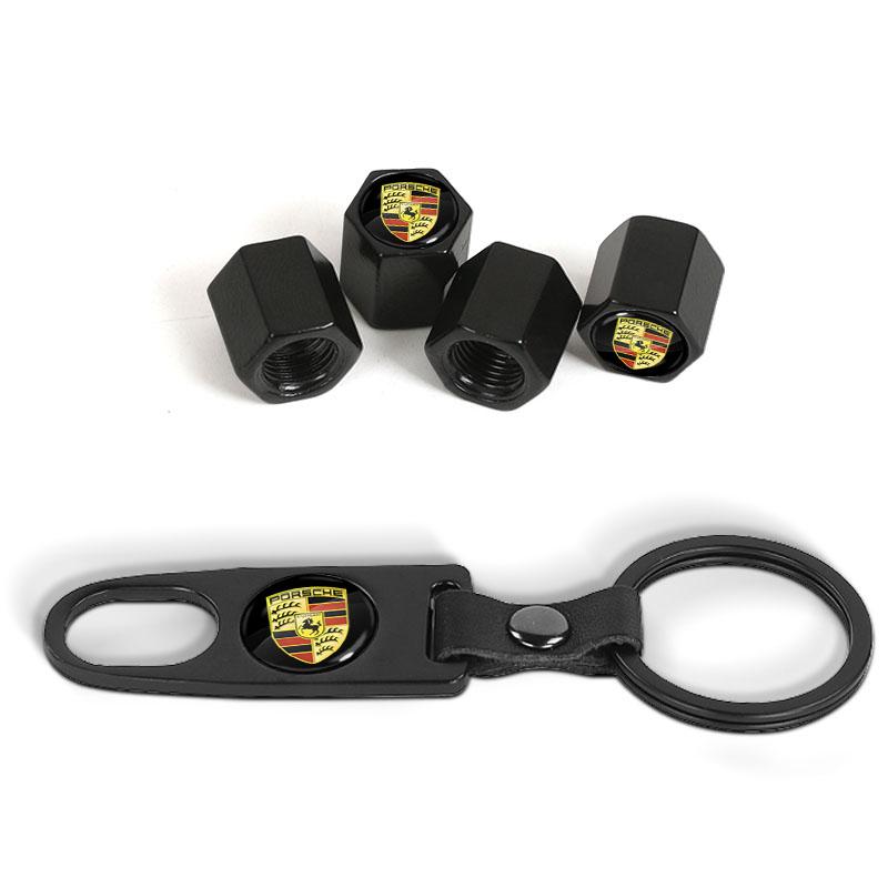 Car Wheel Tire Air Valve Caps with Keychain Accessories For Porsche Cayenne Panamera Macan Boxster 911 Carrera-GT 928 944 968
