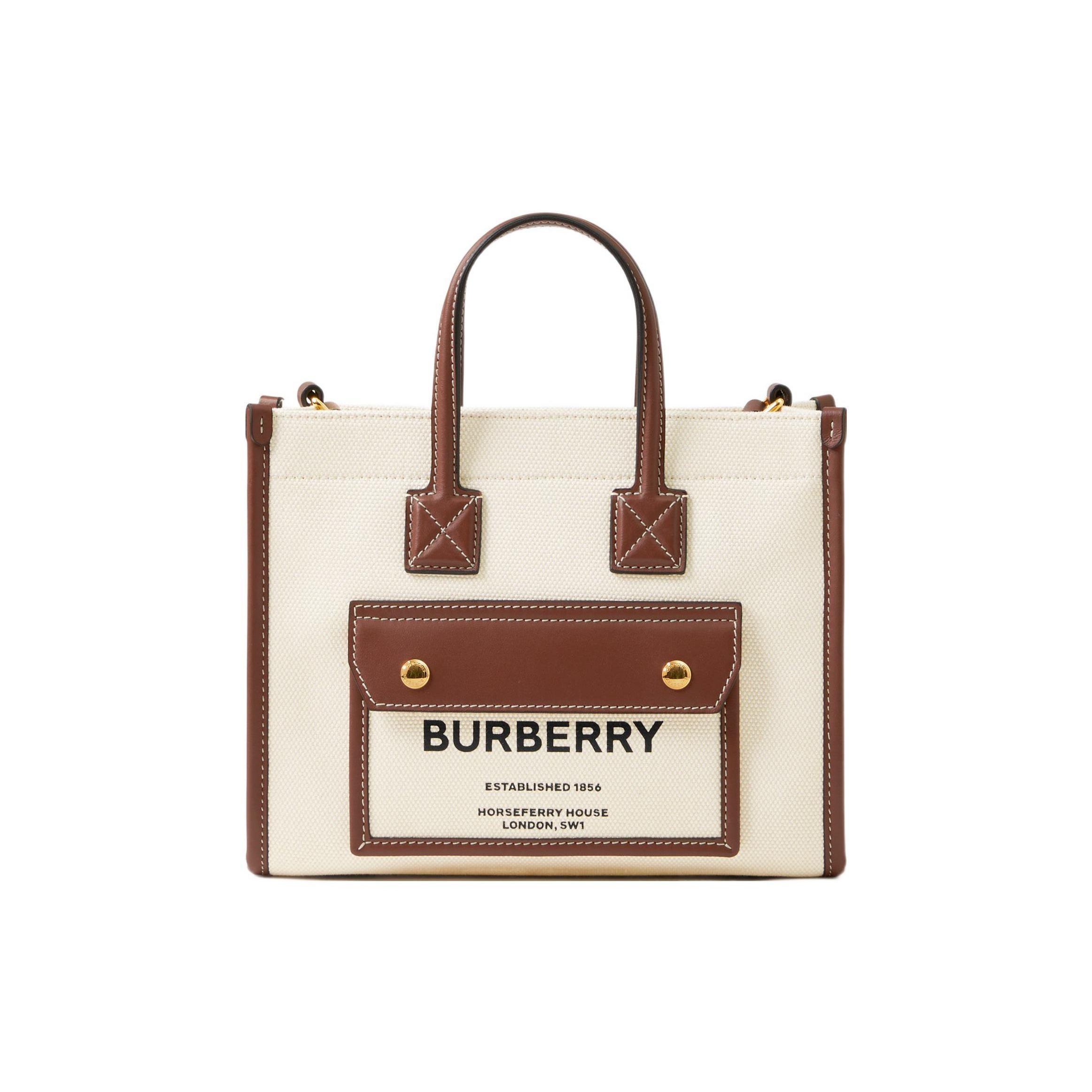 Burberry Women's Brown Freya Adjustable Strap Cotton Canvas And Leather Tote Bag Tote Bags Natural 80441431