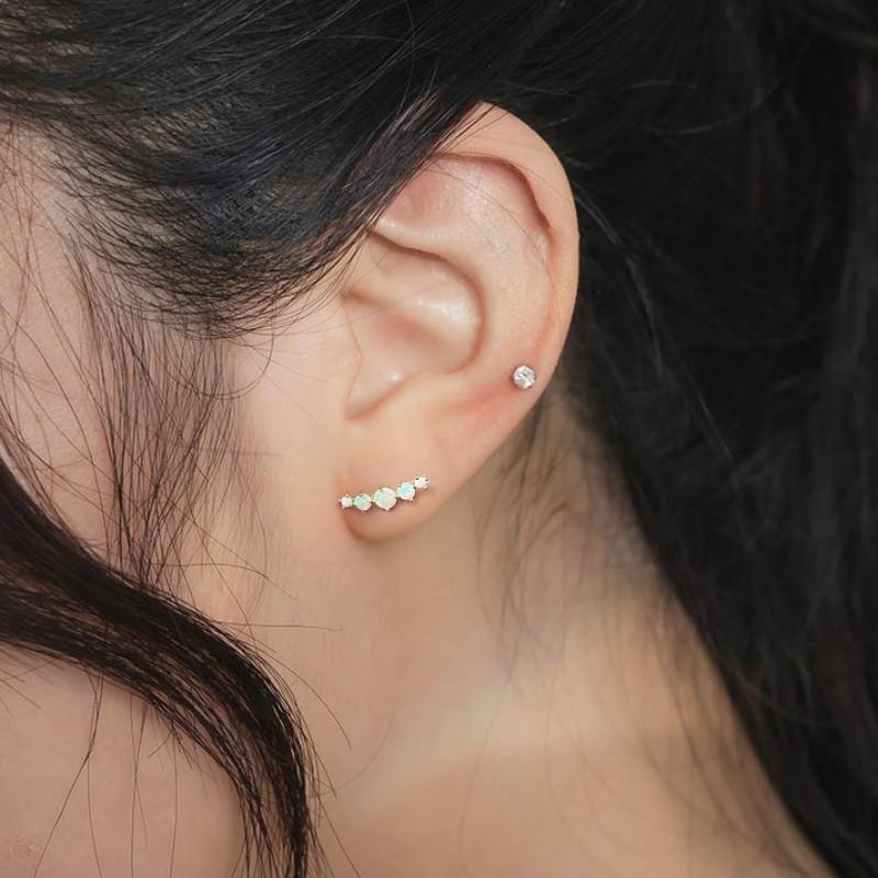Girls 925 Sterling Silver Exquisite Opal Bead Screw Stud Earrings for Women Girls Minimalist Fine Jewelry