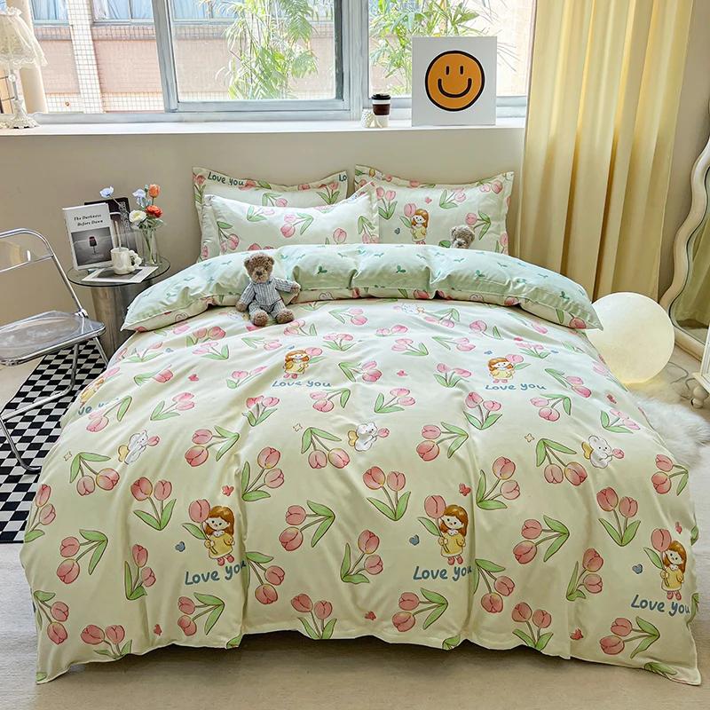 Blue Love Duvet Cover Set Heart Shaped Cute Rabbit Print Bedding Sets For Women Girls Teens Bed Set Flat Sheet Reversible Covers