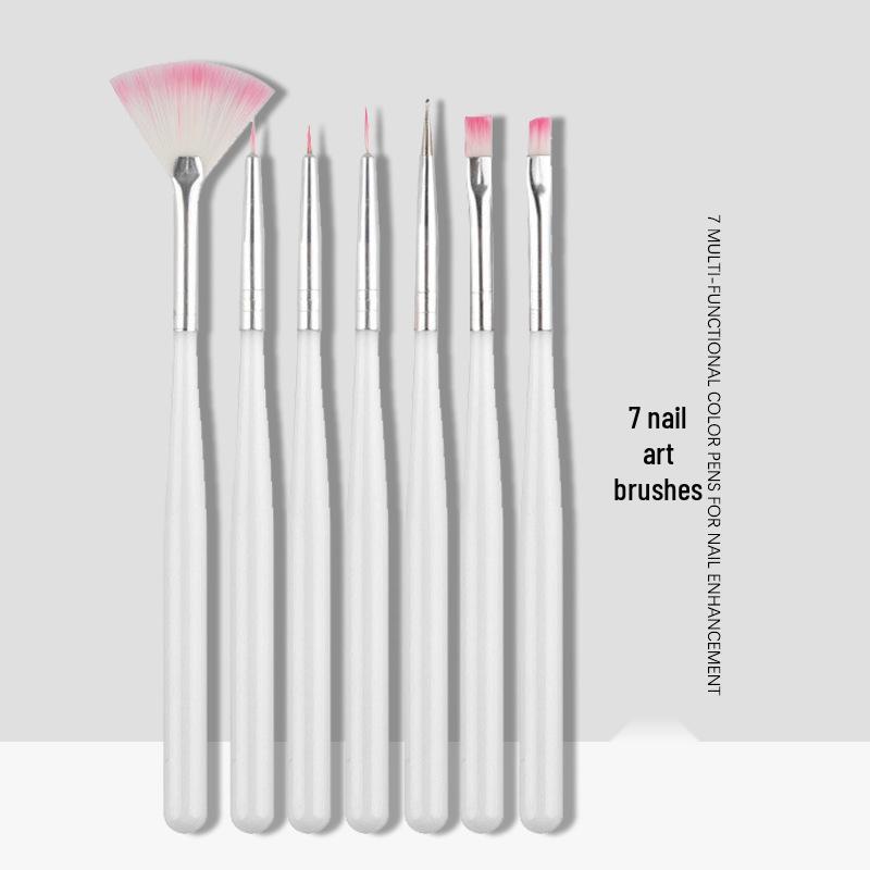 7-Piece Nail Art Pen Set: Carving & Striping Brushes with White Handles