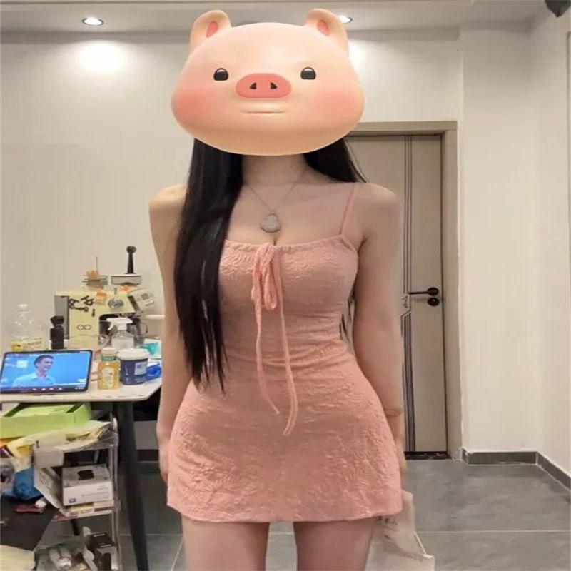 Sexy suspender pink dress woman