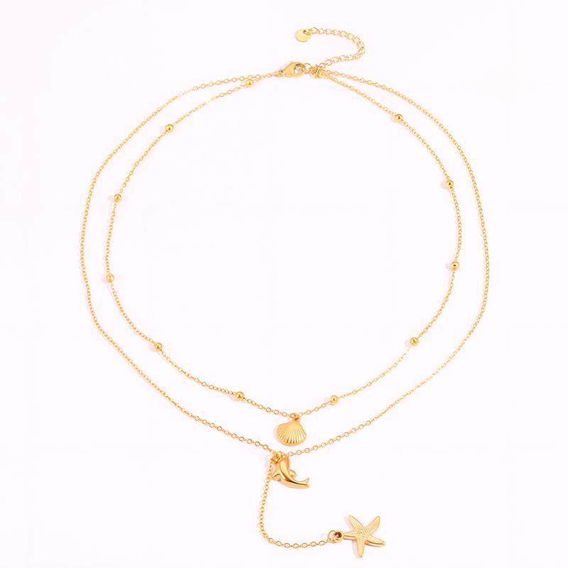 High-End Starfish Seashell Double-Layer Titanium Steel Necklace for Women